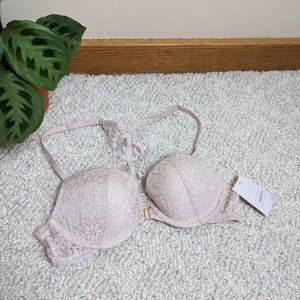 NWT Auden Pink Lace Plunge Coverage Push-Up Racerback Bra 32A